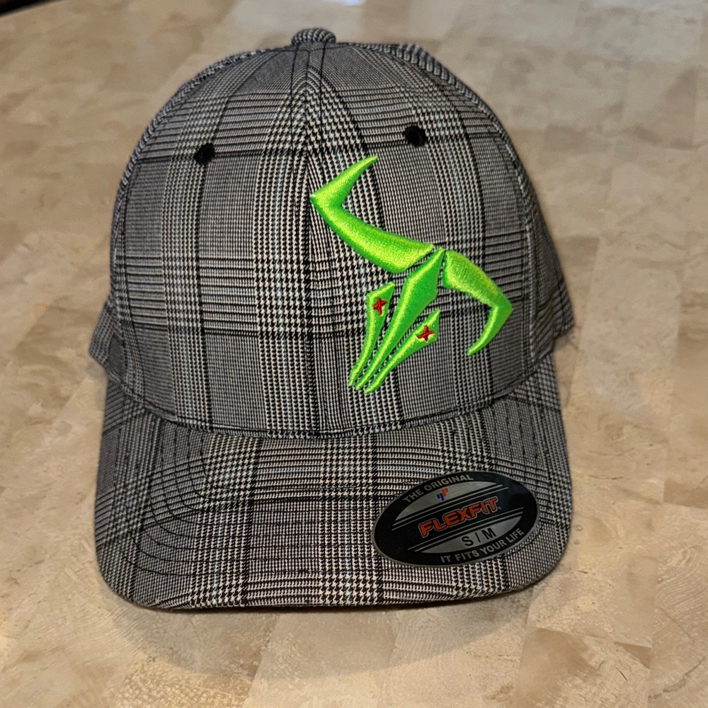 Go Left Gray Plaid Cap with Green Embroidery